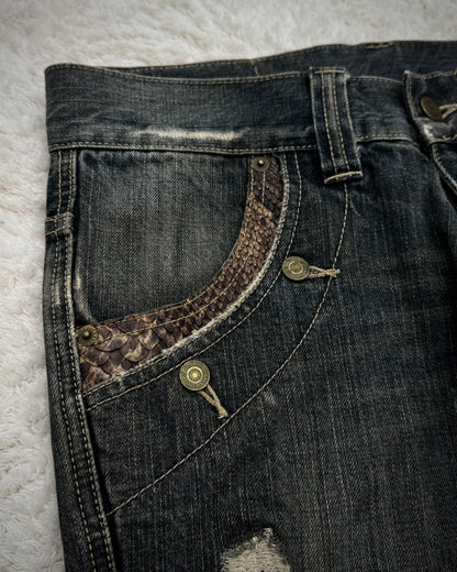 Tornado Mart Python Detailed Distressed Flared Jeans