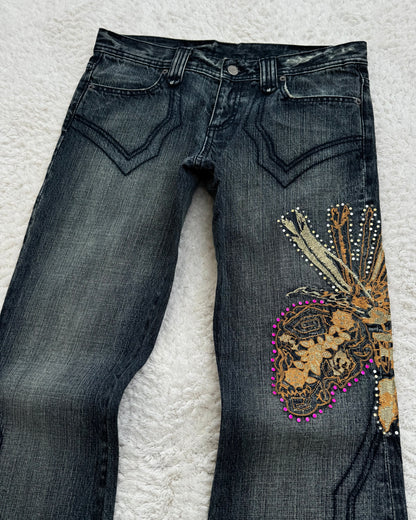 Tornado Mart Tribe Skull Embroidery Flared Jeans