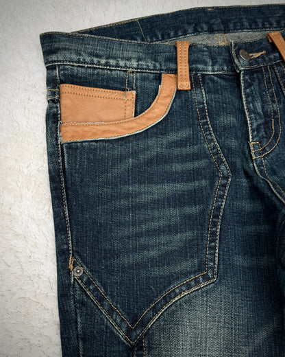 Tornado Mart Leather Tribal Mud Washed Flared Jeans