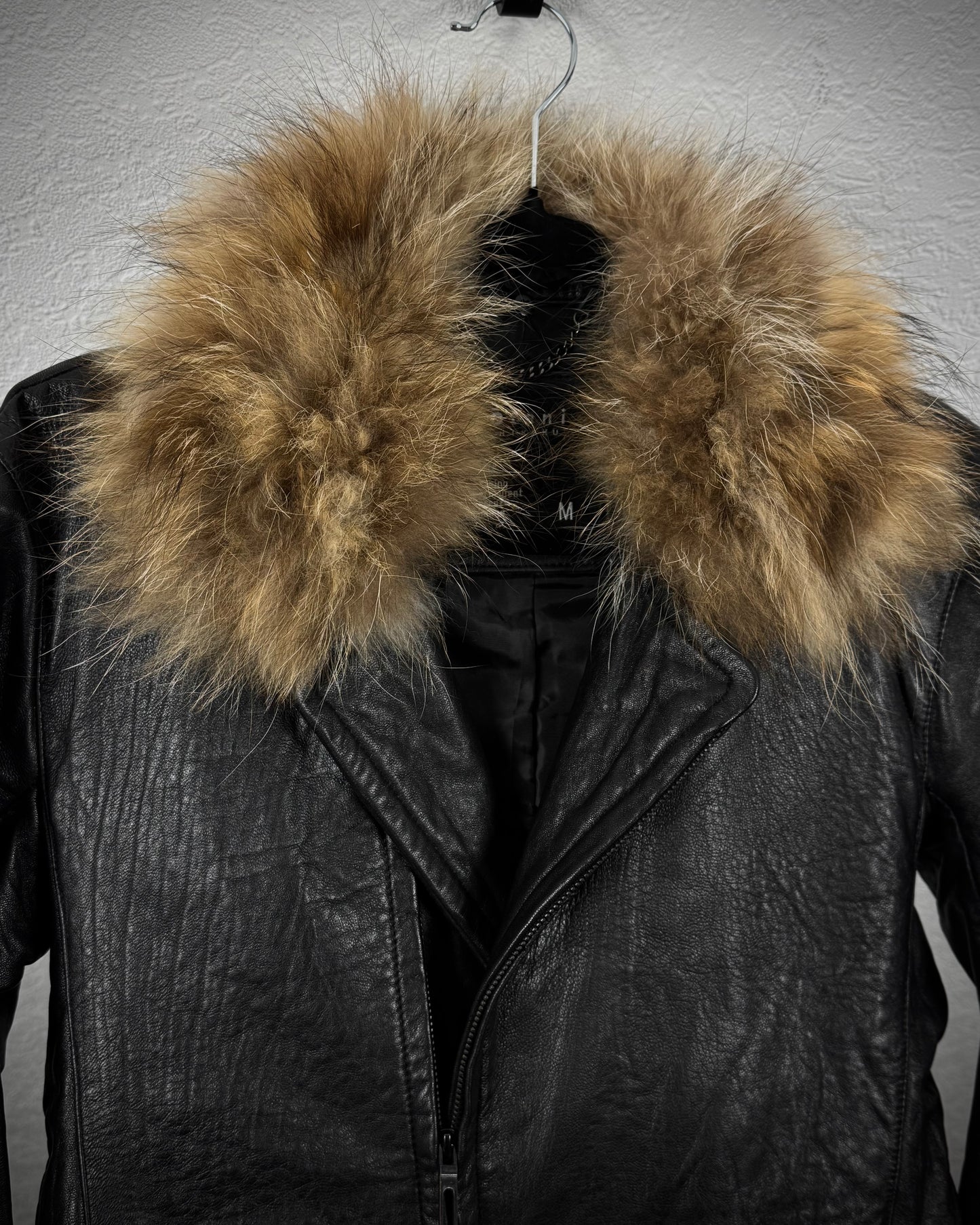 Otani Hikaku Fur Collar Textured Leather Jacket