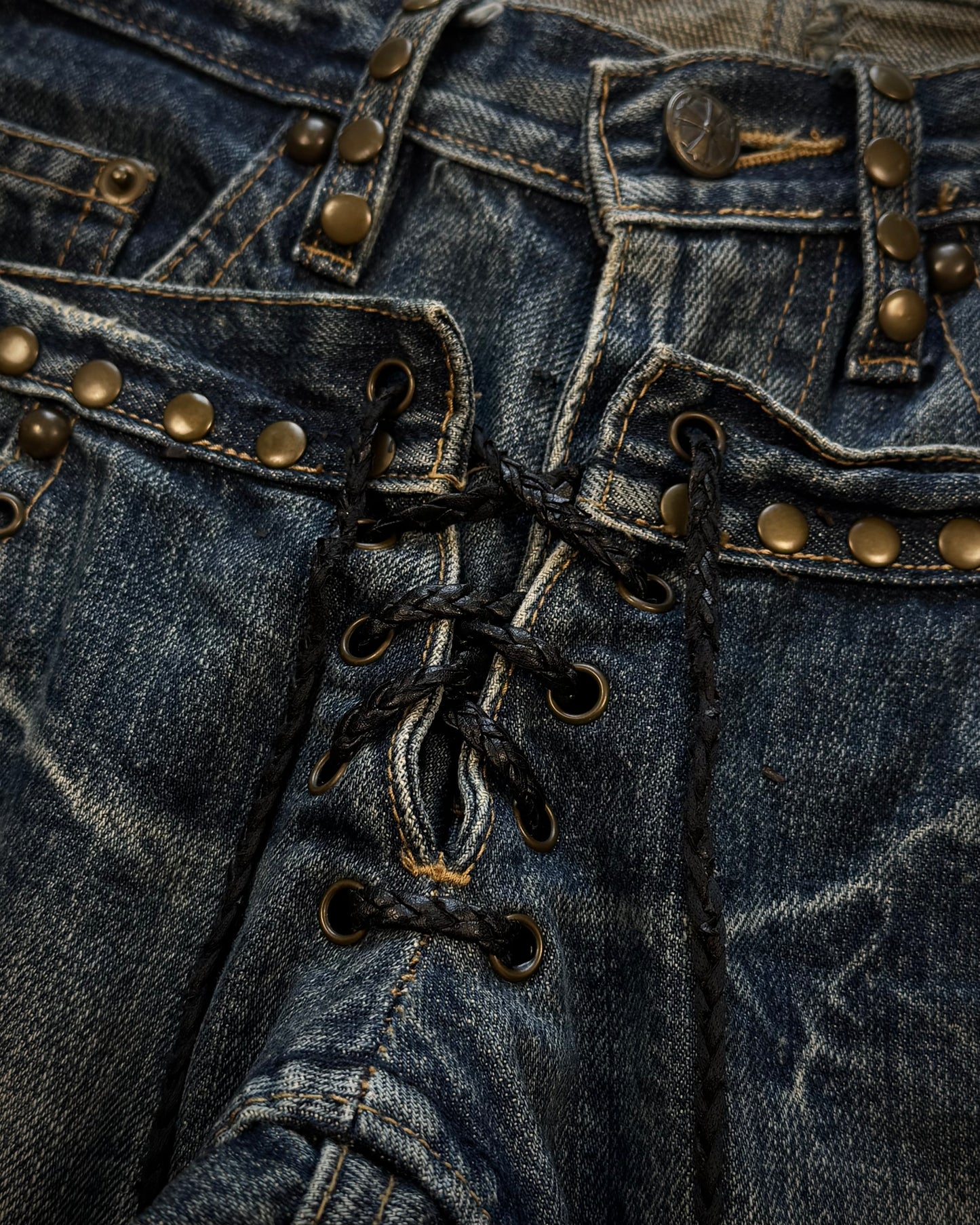 Midas Double Waisted Lace Up Studded Clawmarks Flared Jeans