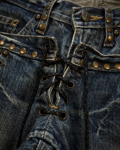 Midas Double Waisted Lace Up Studded Clawmarks Flared Jeans