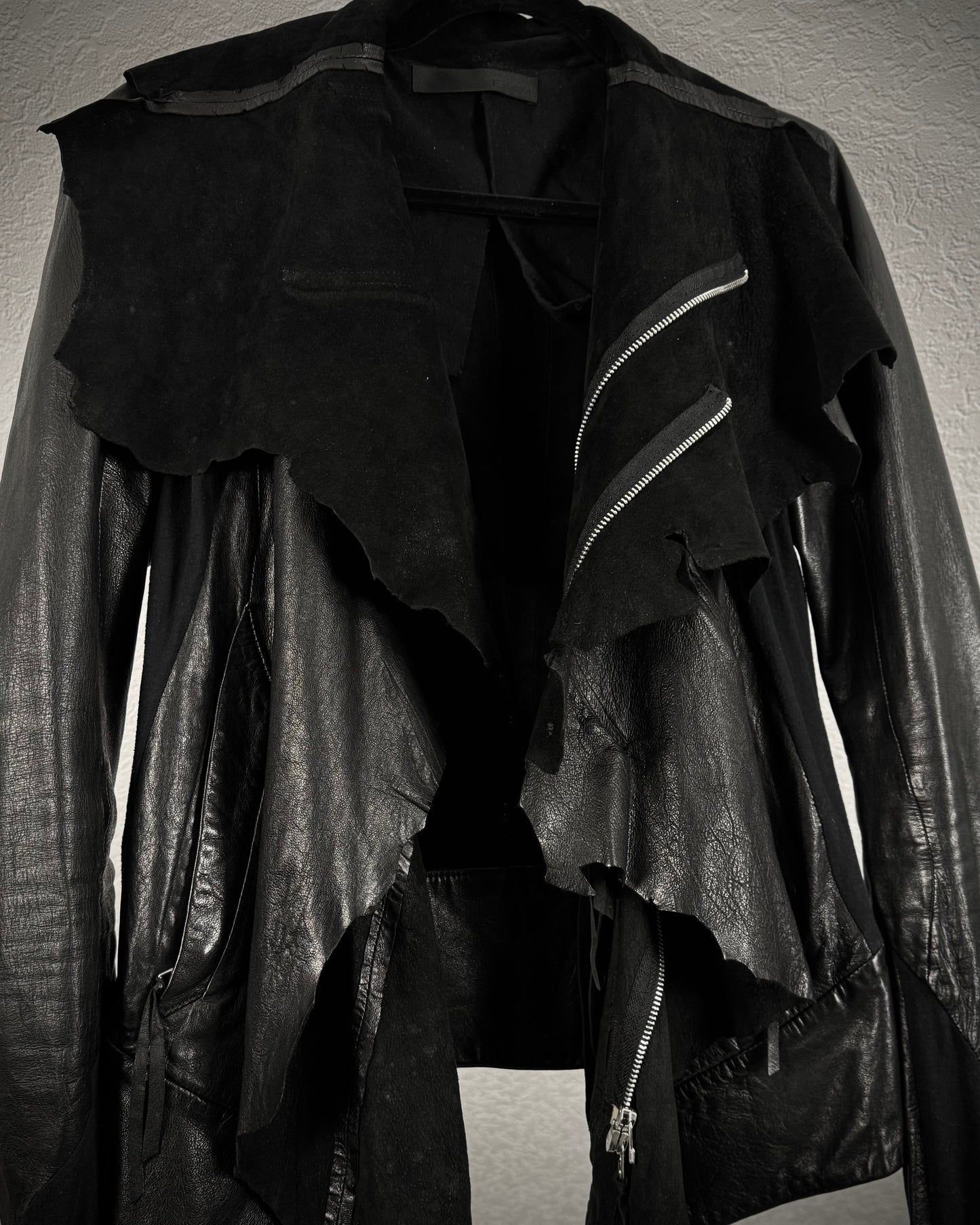 Ekam Asymmetrical Raw Cut Sheepskin Leather Jacket