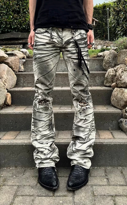 CavariA Leopard Repaired Clawmarks Bootcut Jeans