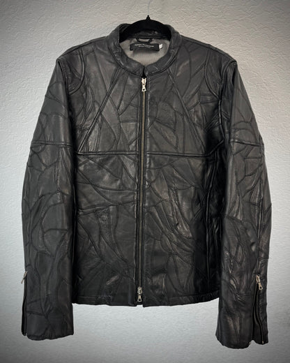 Genetic Manipulation Scar Stitched Leather Patchwork Jacket