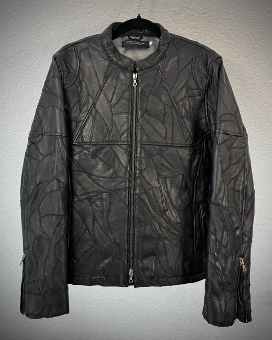 Genetic Manipulation Scar Stitched Leather Patchwork Jacket