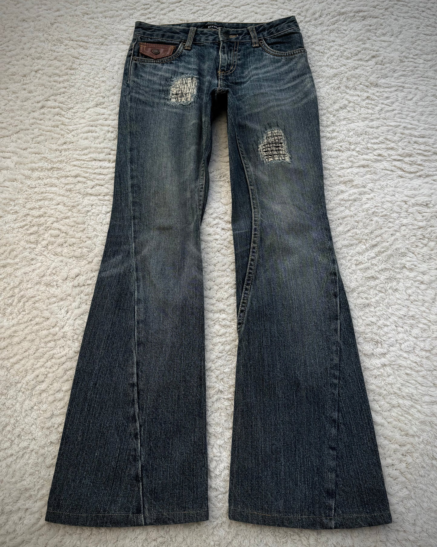 Elvence Repaired Western Spiral Flared Jeans