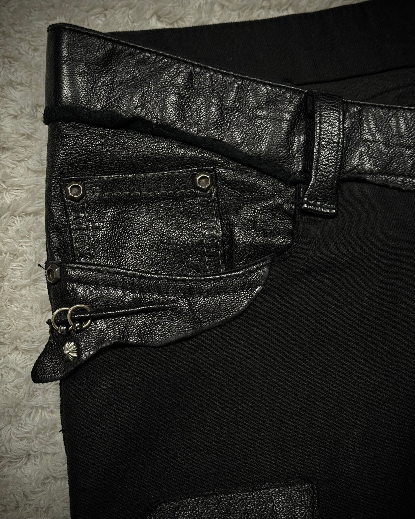 14th Addiction “Coyote 03” Python Leather Repaired Flared Pants