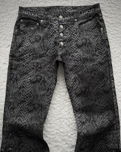 Tornado Mart Python Coated Lace Up Flared Jeans
