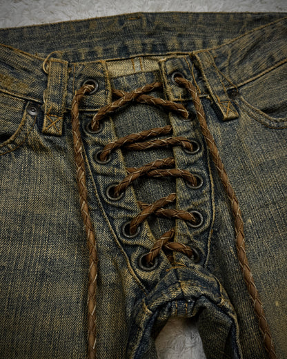 IfSixWasNine Mud Max Pierced Bell Bottom Lace Up Flared Jeans