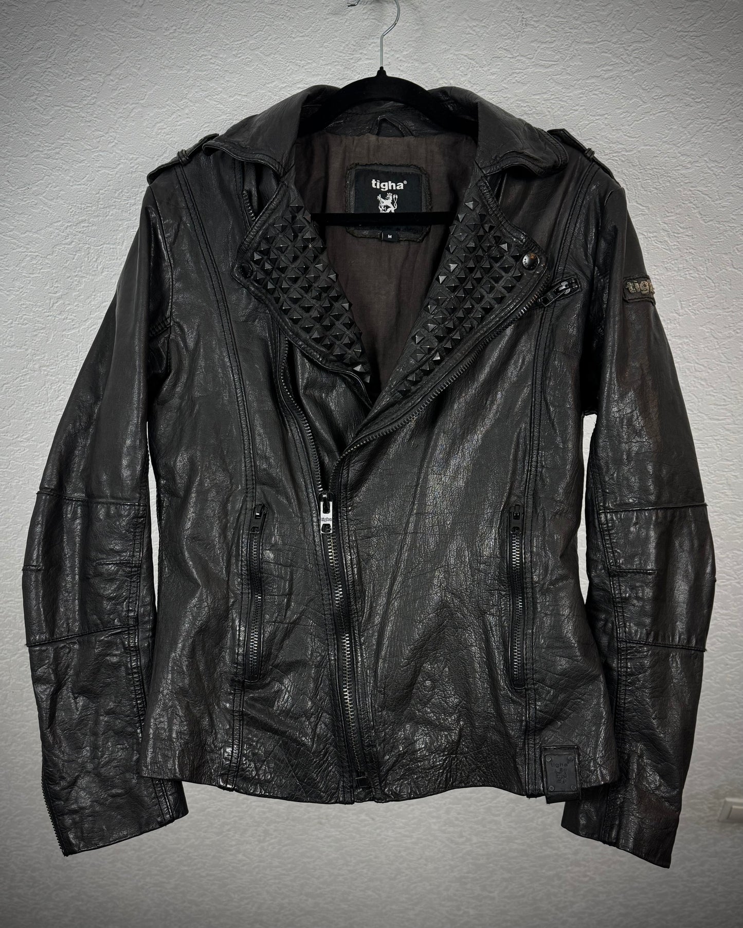 Tigha Studded Leather Double Rider Jacket