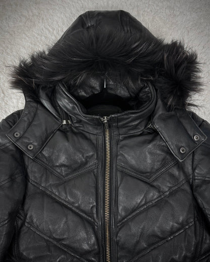 Jack Rose Fur Hooded Leather Puffer Jacket