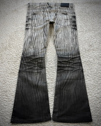 Tornado Mart Zebra Clawmarks Coated Flared Jeans