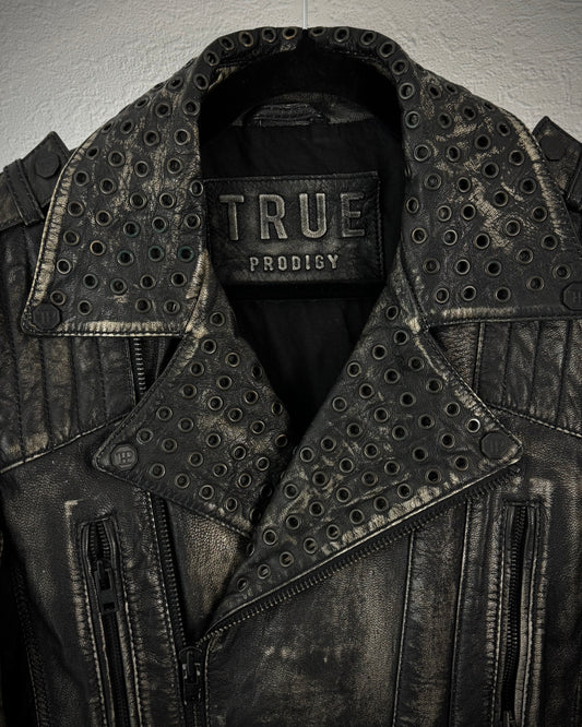 True Prodigy Grommeted Vintage Leather Biker Jacket