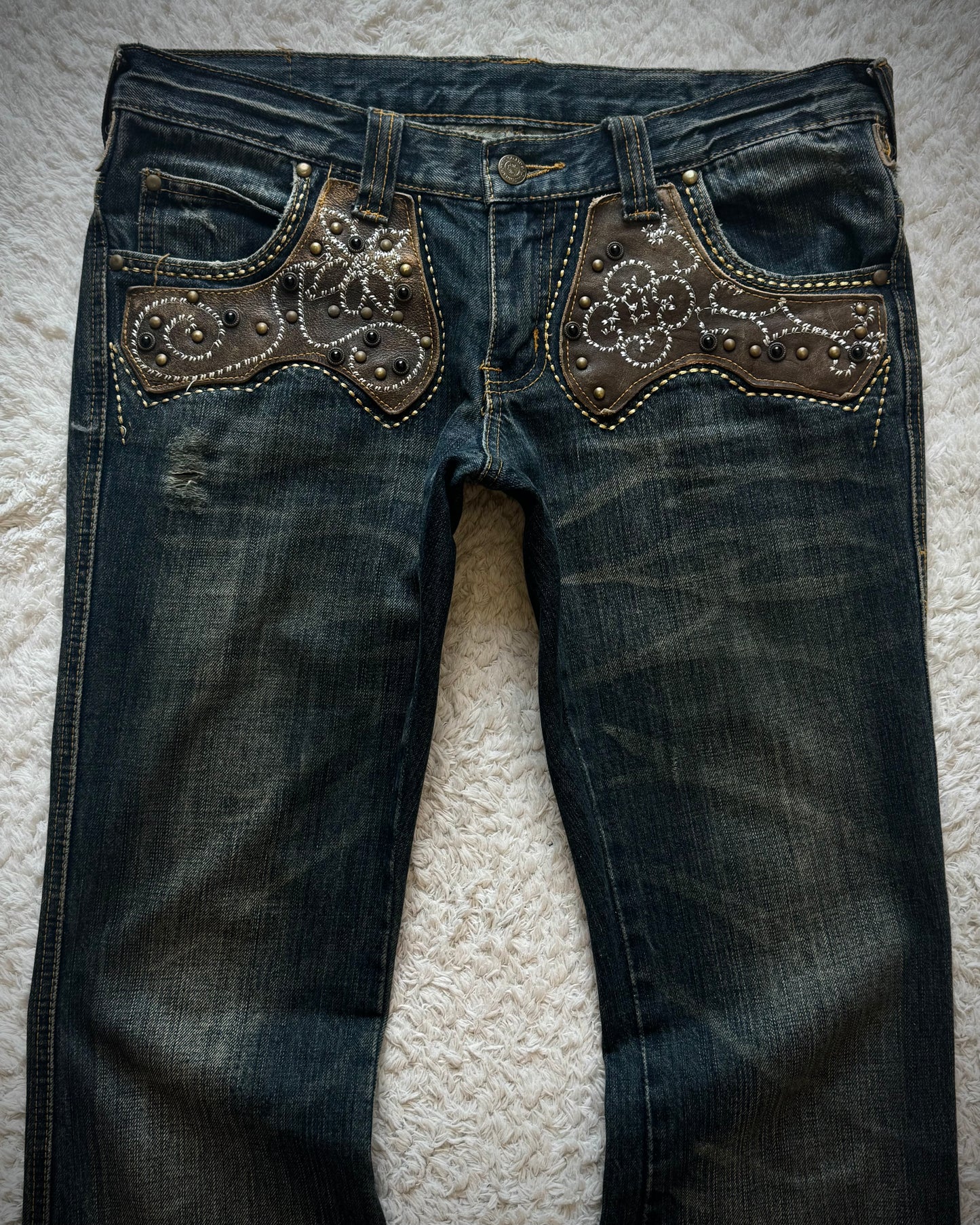 Tornado Mart Western Studded Leather Flared Jeans