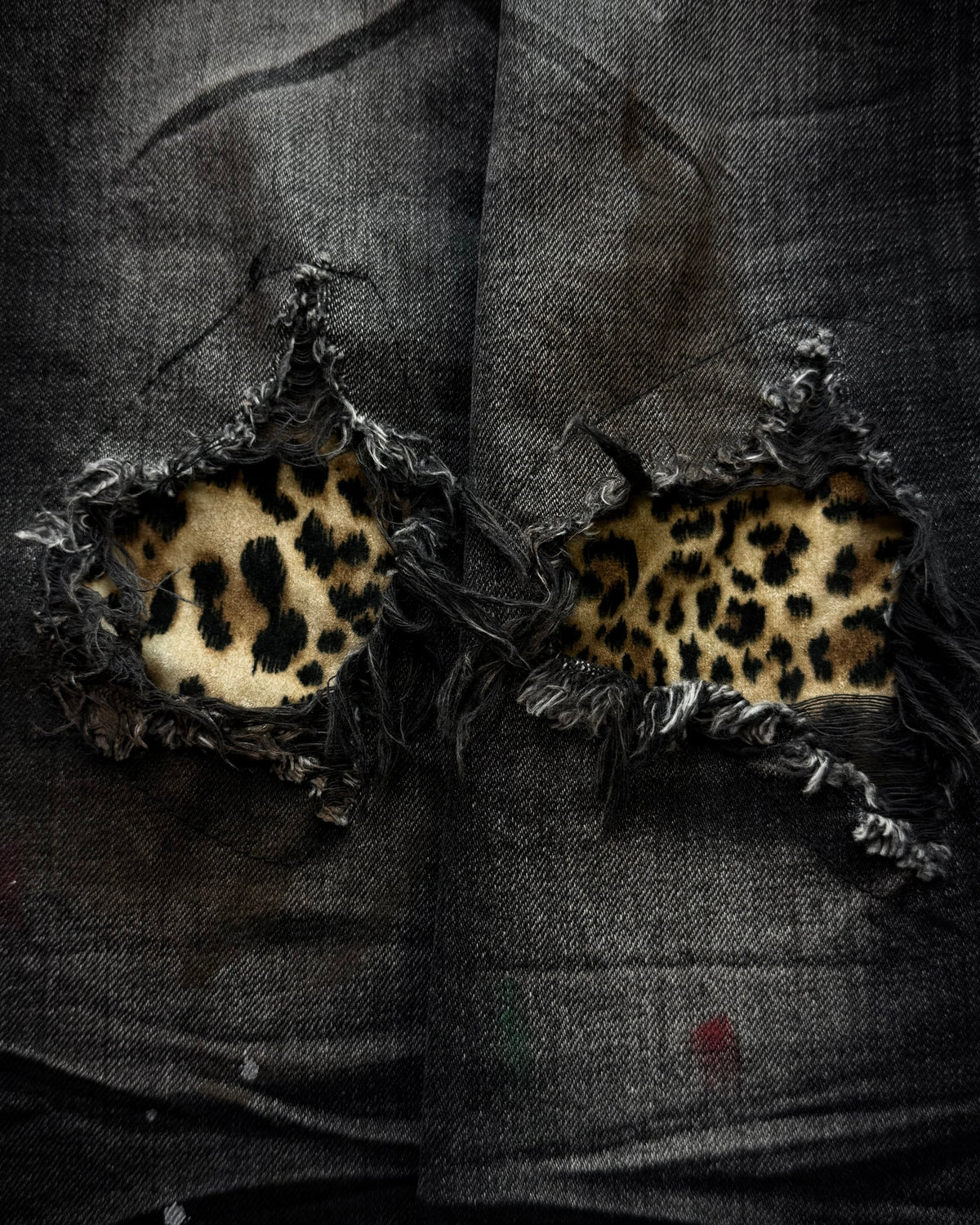 CavariA Leopard Repaired Clawmarks Flared Jeans