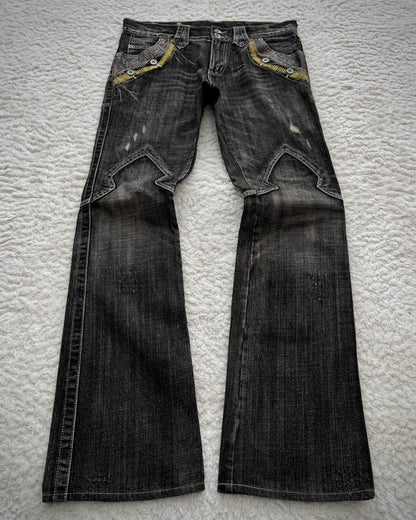 Semantic Design Python Detailed Sword Knee Flared Jeans