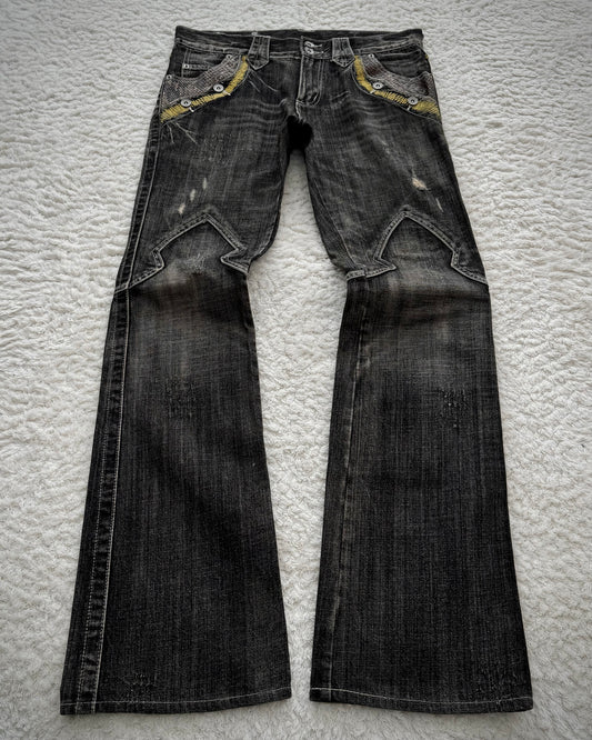 Semantic Design Python Detailed Sword Knee Flared Jeans