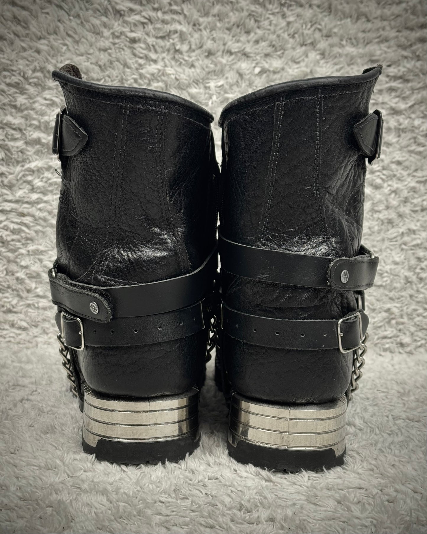 New Rock Chained Belted Steel Heel Leather Boots