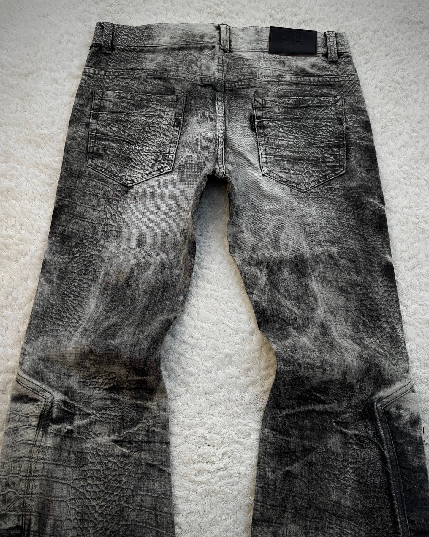 Tornado Mart Crocodile Pattern Lace Up Flared Jeans