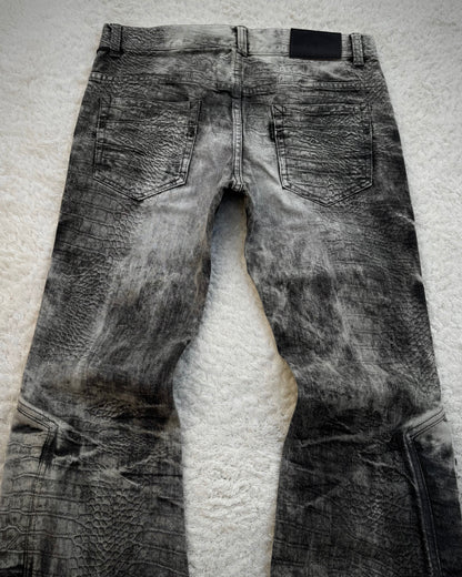 Tornado Mart Crocodile Pattern Lace Up Flared Jeans