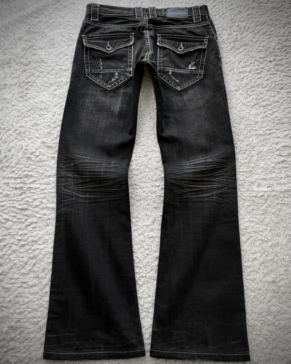 Tete Homme Repaired Distressing Whiskered Flared Jeans