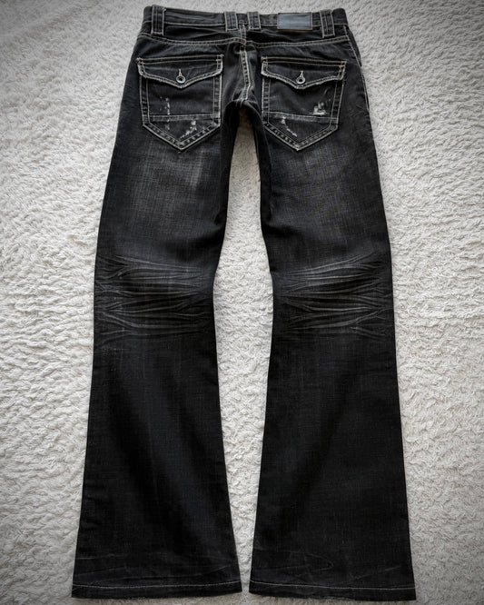 Tete Homme Repaired Distressing Whiskered Flared Jeans