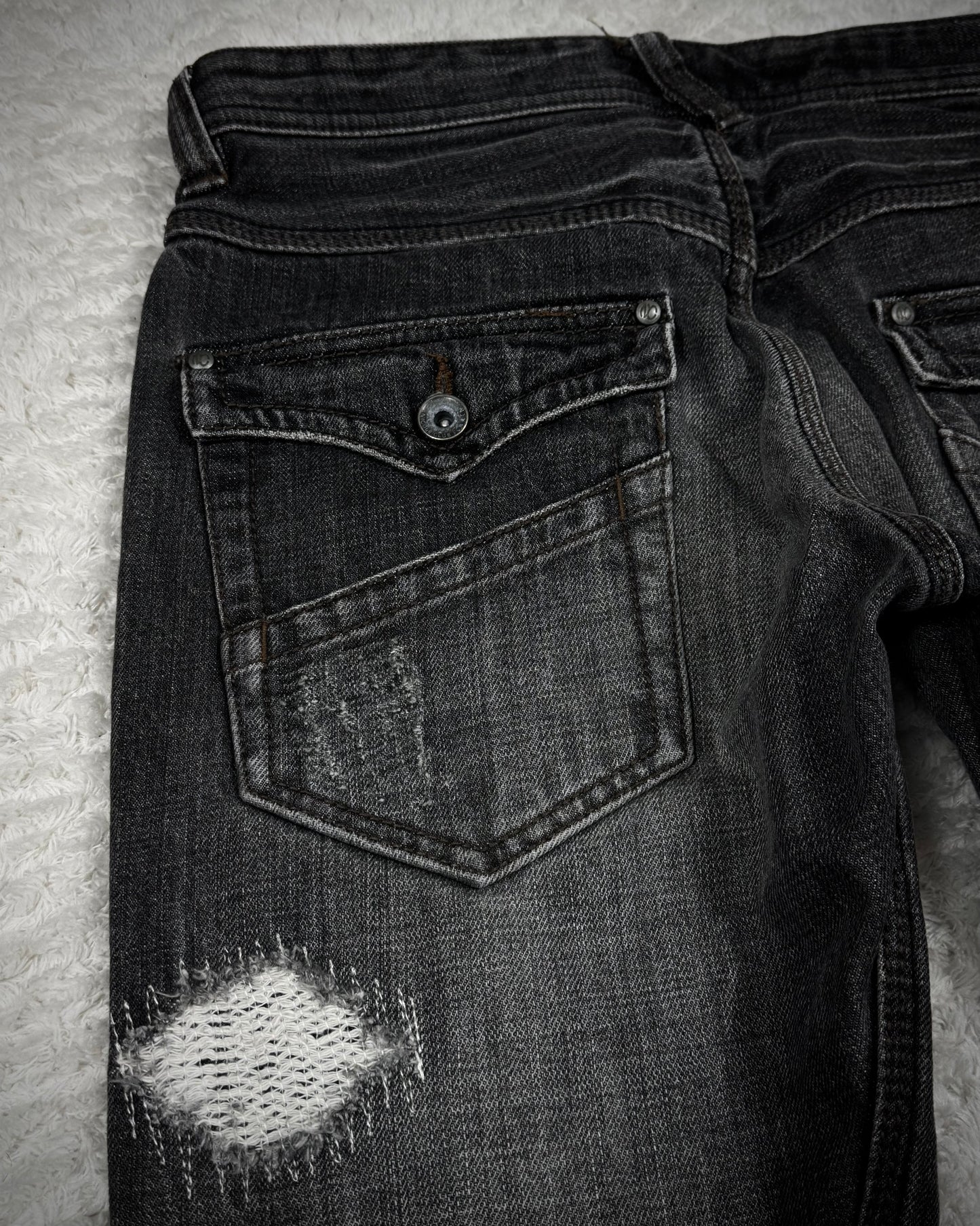 Nicole Club Repaired Distressing Flap Pockets Bootcut Jeans