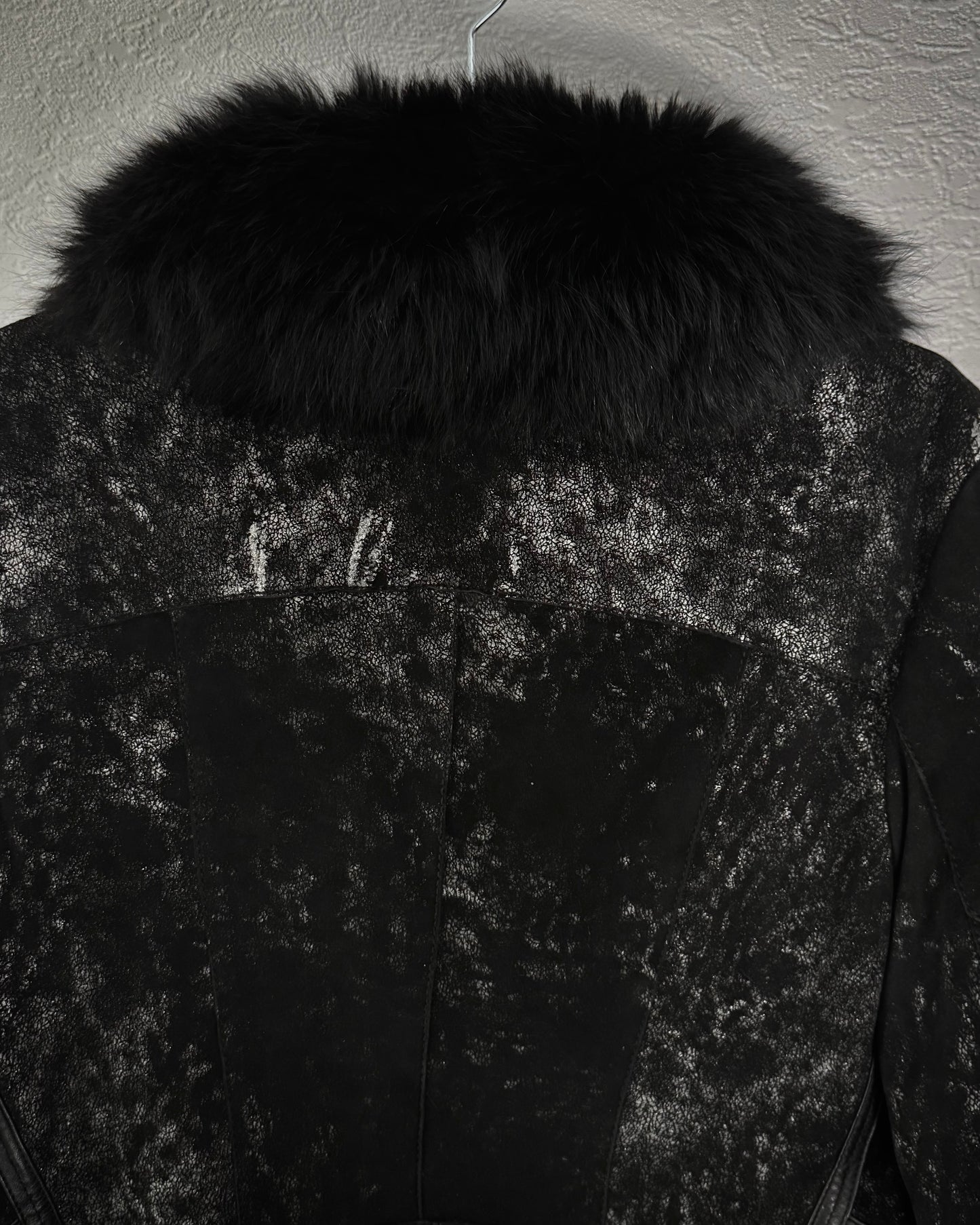 Asymmetrical Raw Cut Crack Waxed Fur Coat