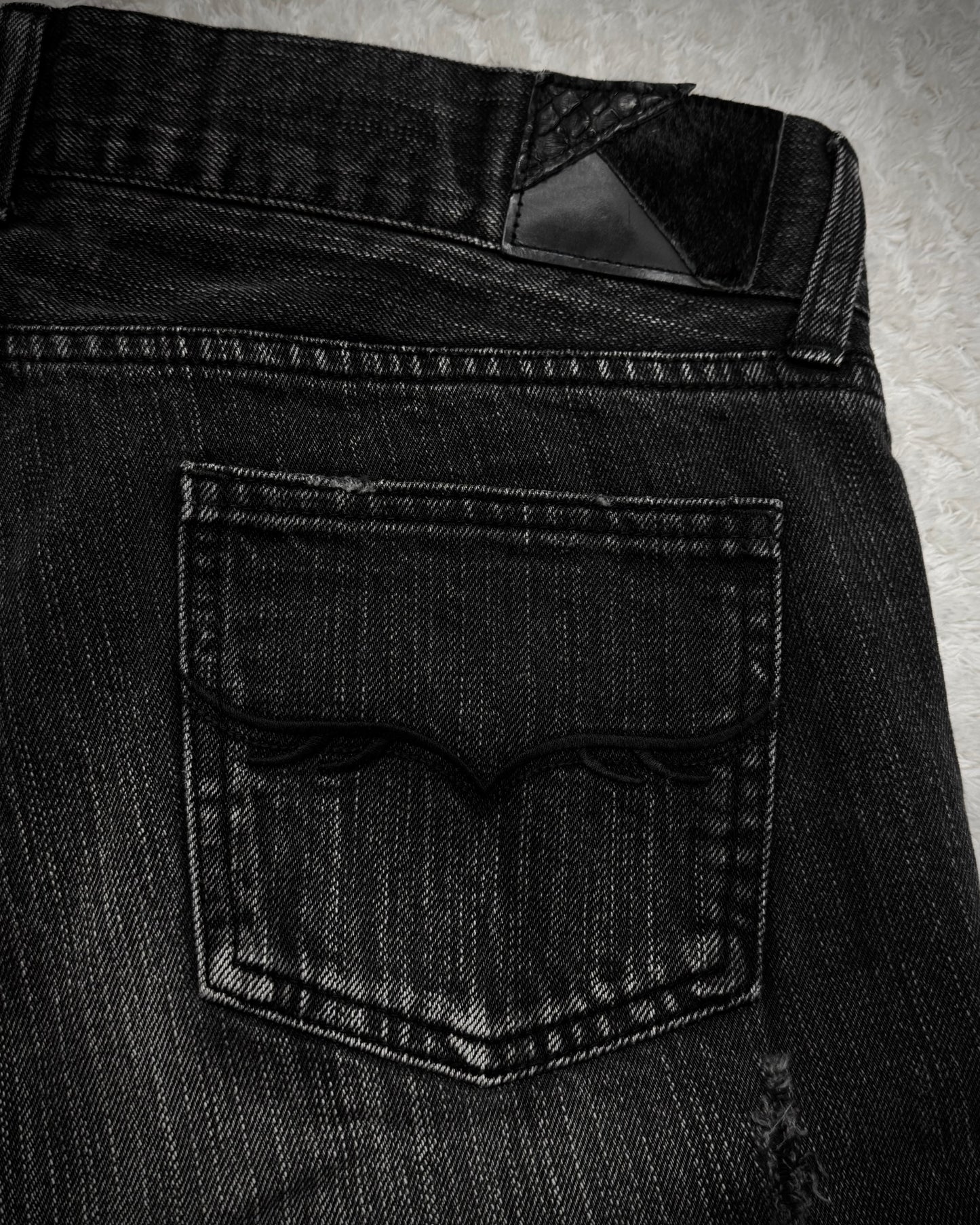 Fuga Charcoal Washed Distressed Flared Jeans