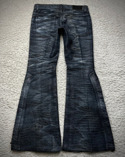 Tornado Mart Waxed Crocodile Lace Up Flared Pants
