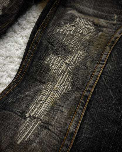 Casva Repaired Distressing Vintage Flared Jeans