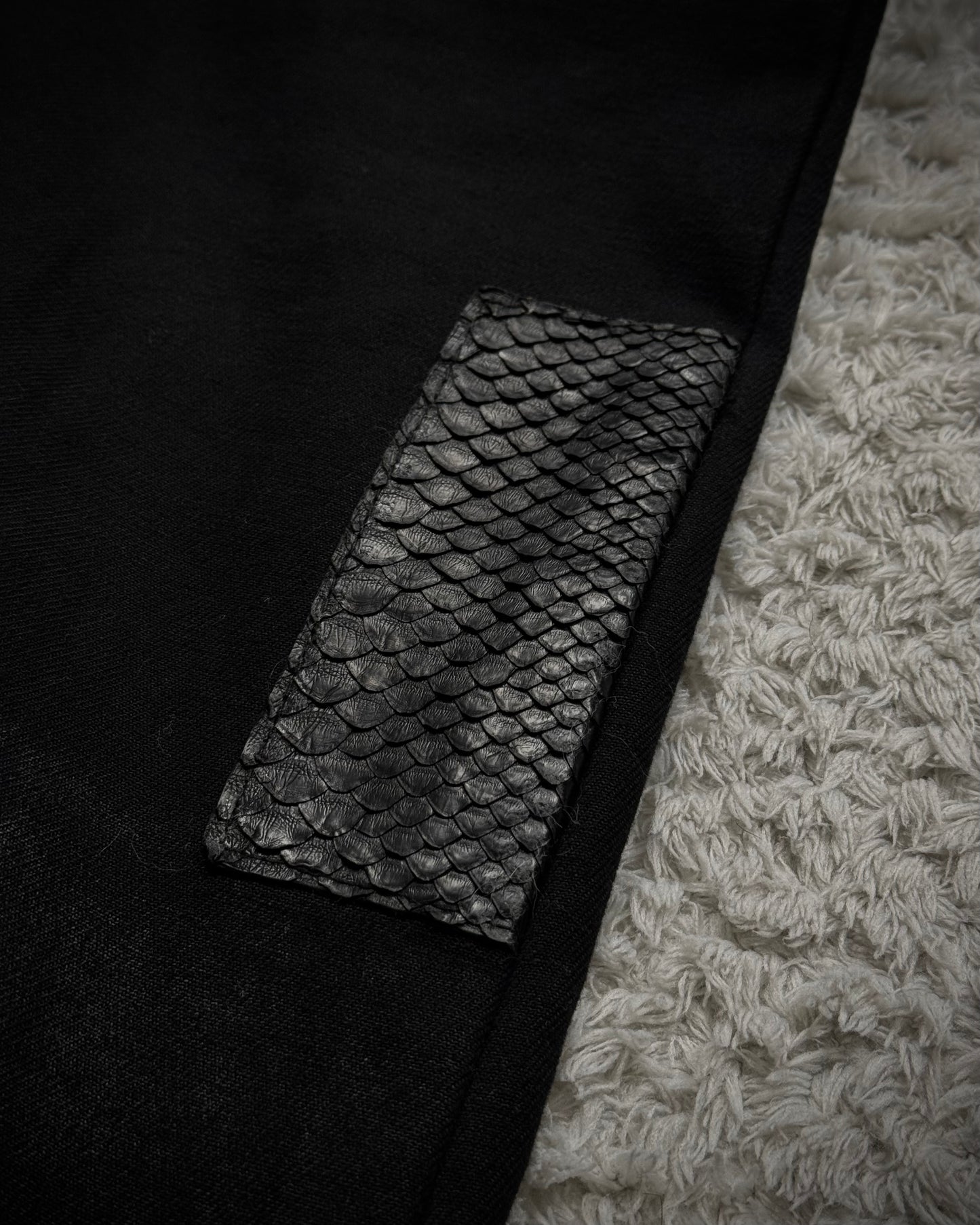 14th Addiction “Coyote 03” Python Leather Repaired Flared Pants