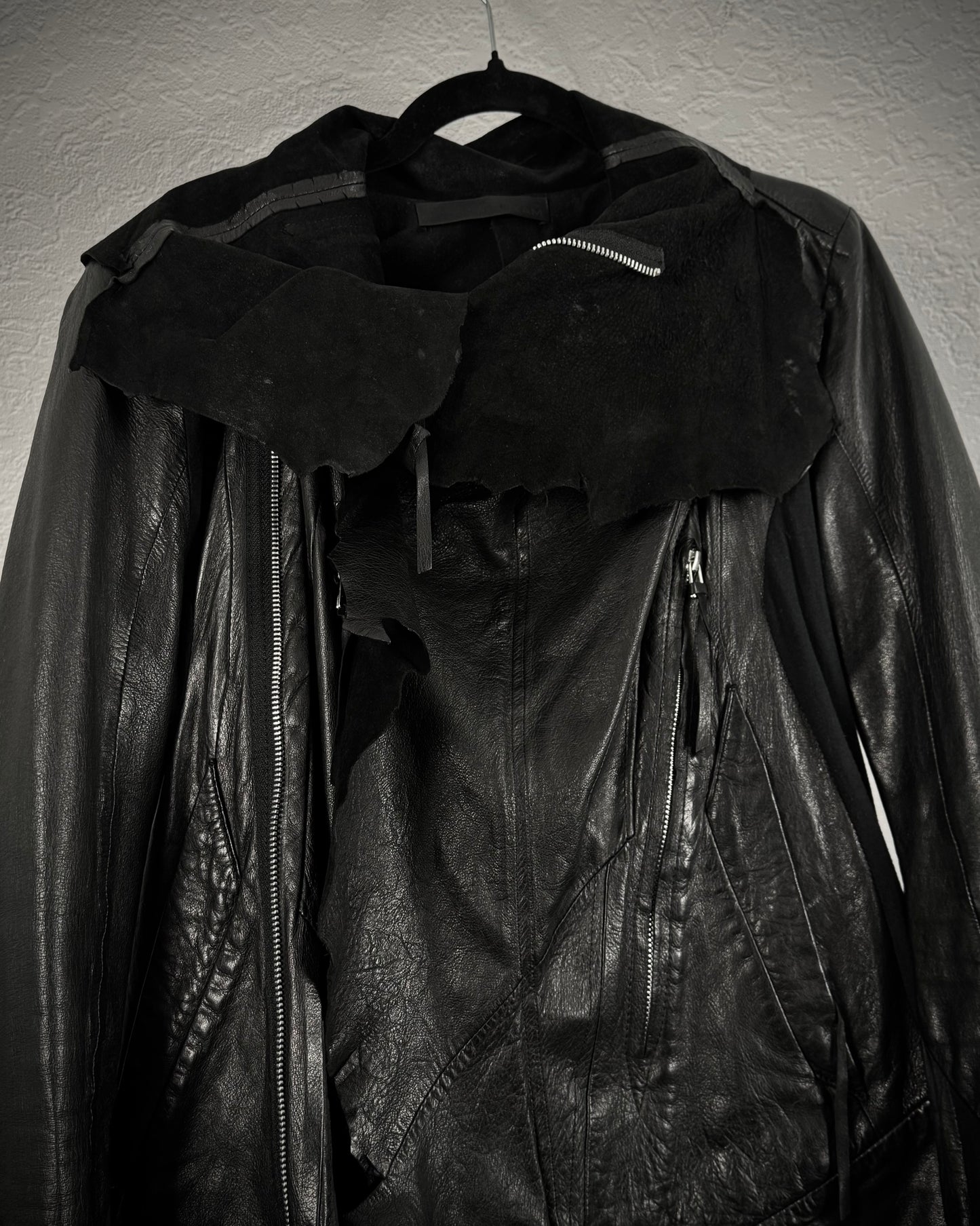Ekam Asymmetrical Raw Cut Sheepskin Leather Jacket