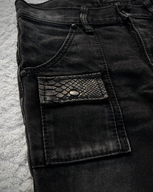 Fuga Snakeskin Detailed Slim Bootcut Jeans