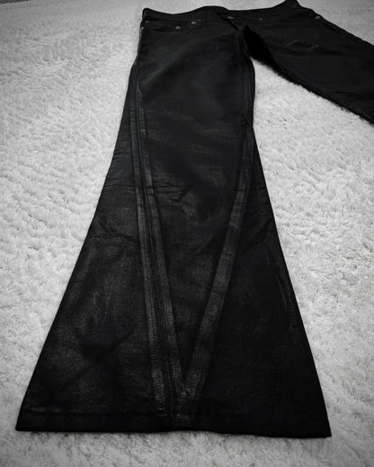 Tornado Mart Xray Waxed Tribal Embroidery Flared Jeans