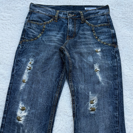 Semantic Design Pierced Cracked Wash Bootcut Denim
