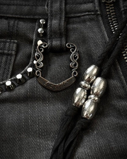 Midas Lace Up Studded Distressing Flared Jeans