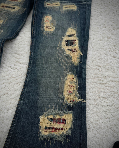 Midas Stitch Repaired Distressed Flared Jeans