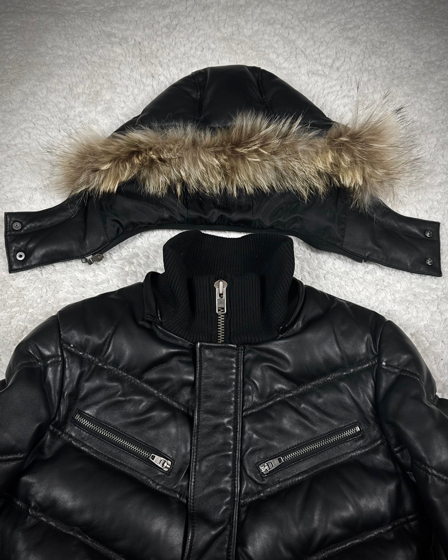 Jack Rose Fur Hood Leather Puffer Jacket