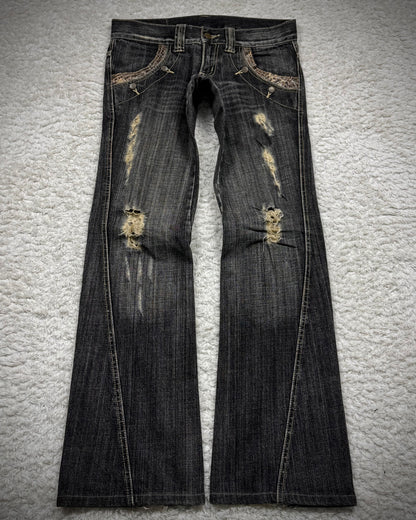 Tornado Mart Python Detailed Distressed Spiral Flared Jeans