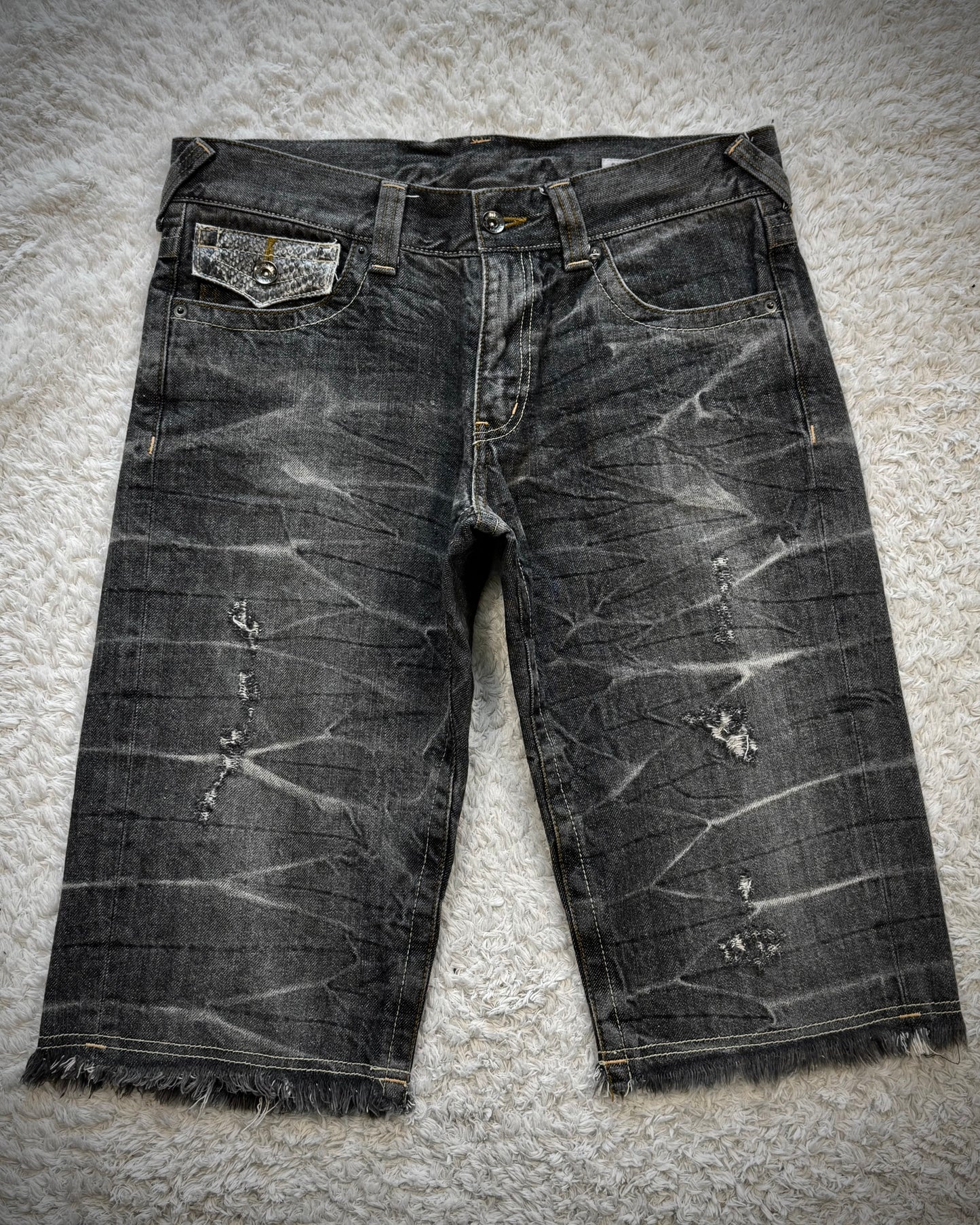 Semantic Design Python Detailed Fringed Denim Shorts