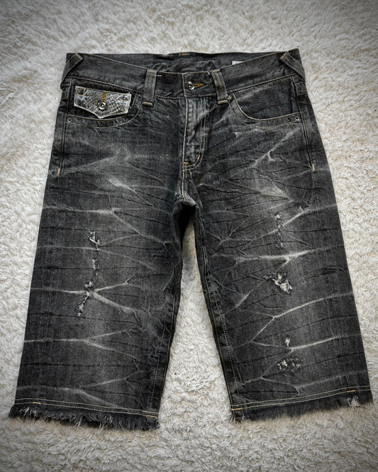 Semantic Design Python Detailed Fringed Denim Shorts