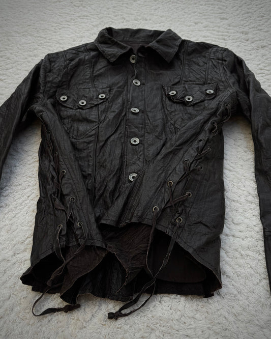 Jack Rose Lace Up Leather Button Up Jacket