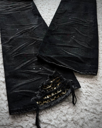 CavariA Leopard Repaired Clawmarks Flared Jeans
