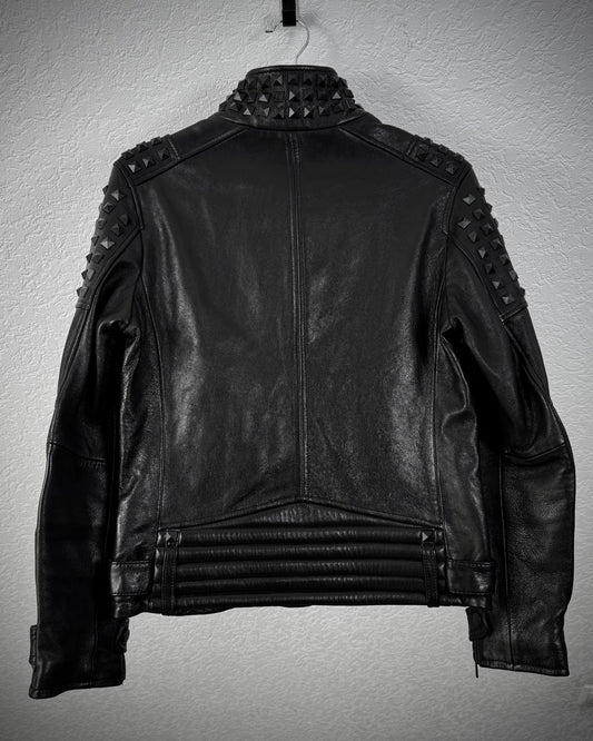 True Religion Studded Sheepskin Leather Biker Jacket