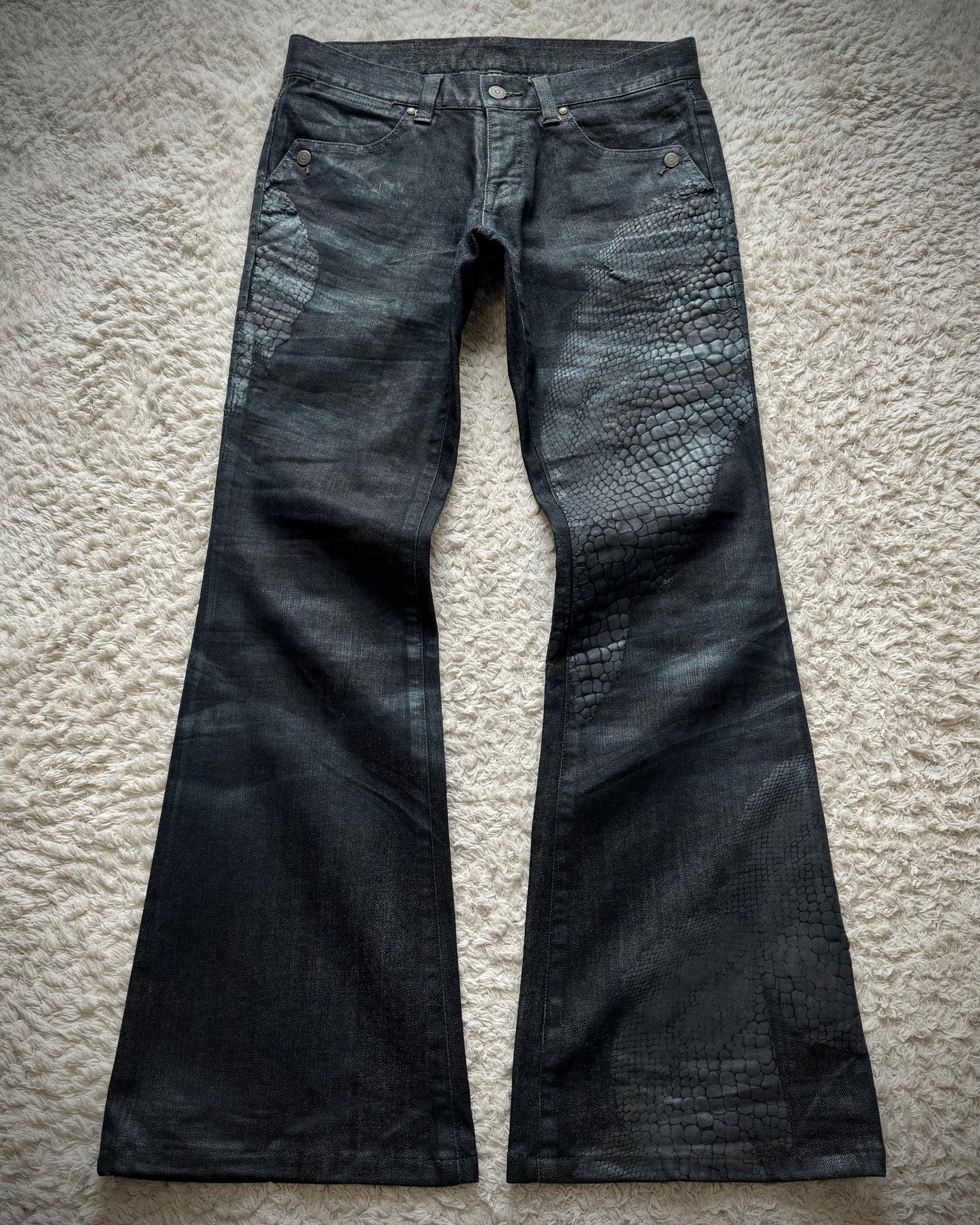 Tornado Mart 3D Python Coated Flared Jeans