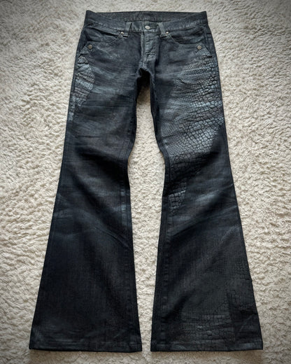 Tornado Mart 3D Python Coated Flared Jeans