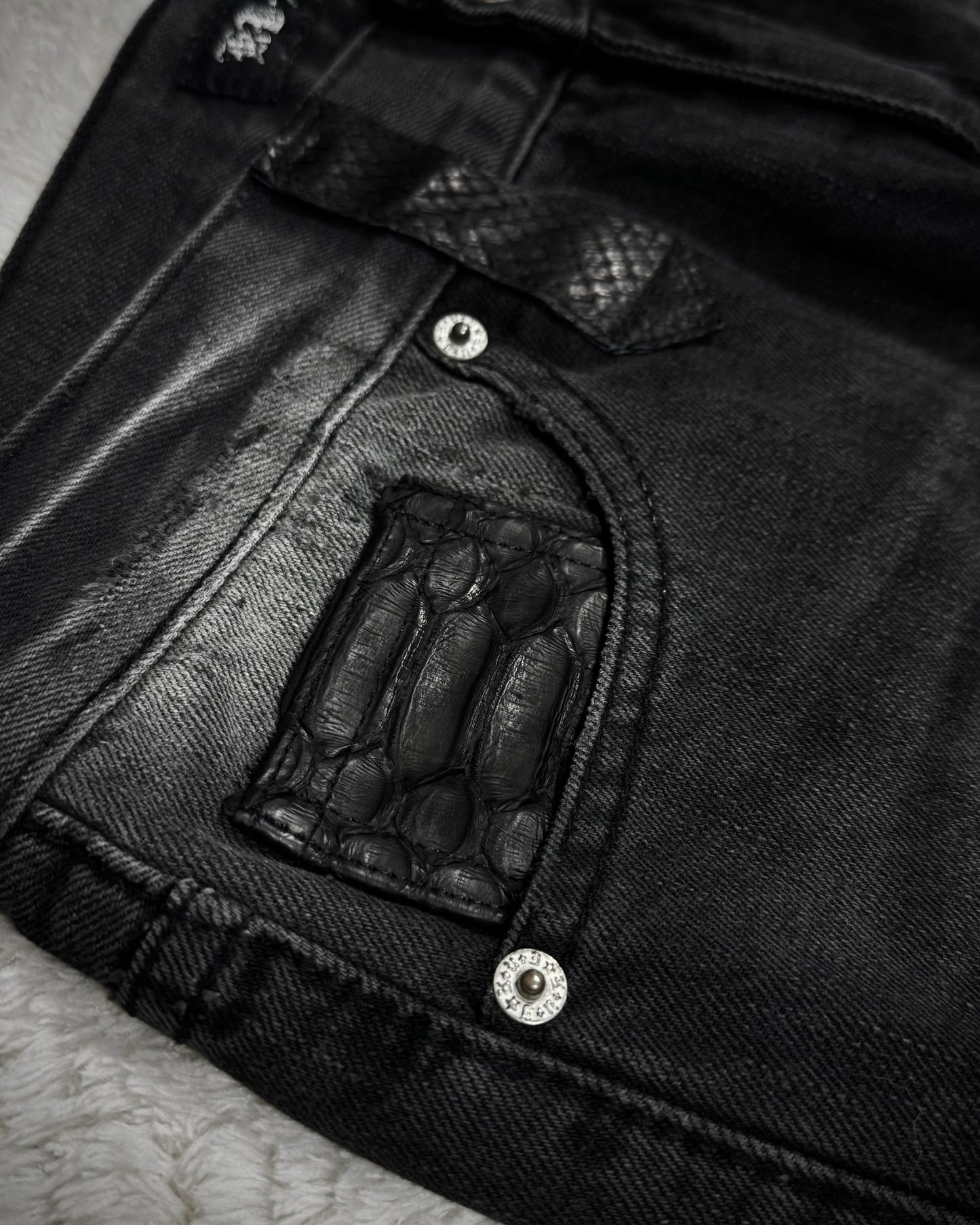 K.U.I Pierced Python Detailed Lace Up Flared Jeans