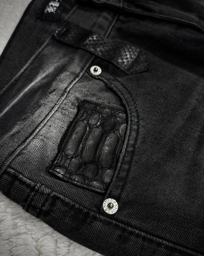 K.U.I Pierced Python Detailed Lace Up Flared Jeans